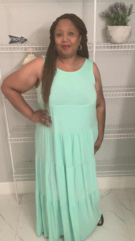 Plus Size Mint Green Tiered Maxi Dress