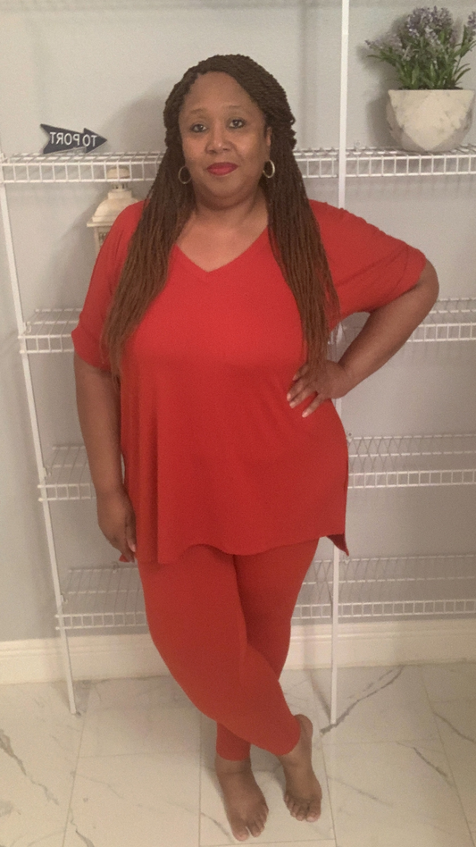 Plus Size Weekend Chill Set- Tomato