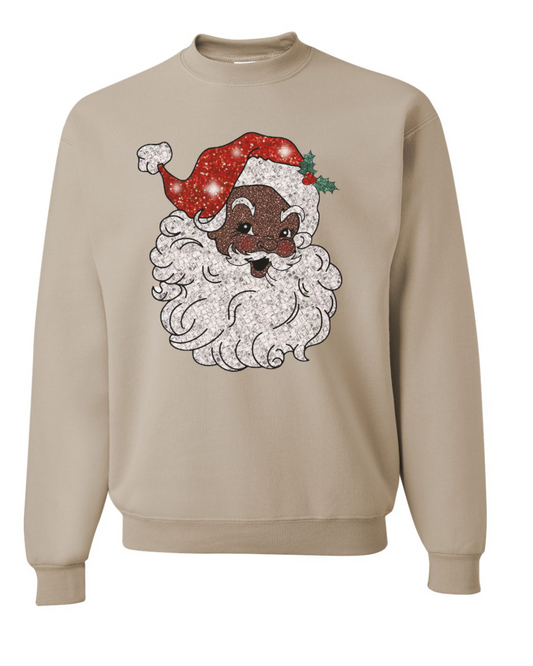 Plus Size Black Santa Crewneck Sweatshirt (Sandstone)