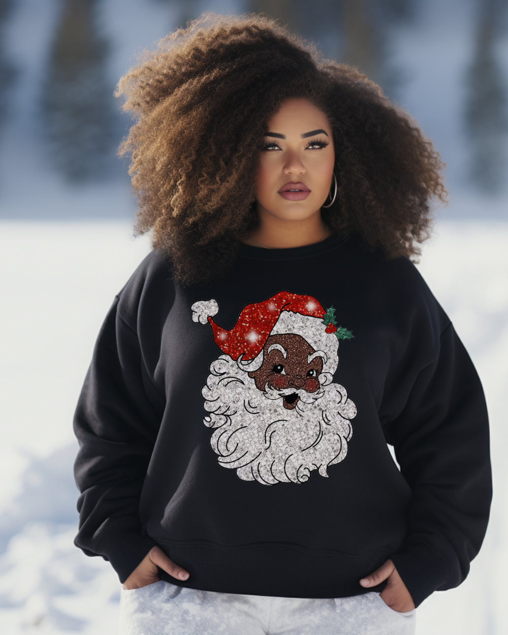 Plus Size Black Santa Crewneck Sweatshirt (Black)