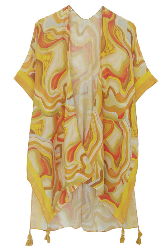 Abstract Print Kimono-Mustard