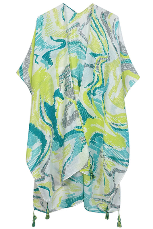 Abstract Print Tassel Kimono