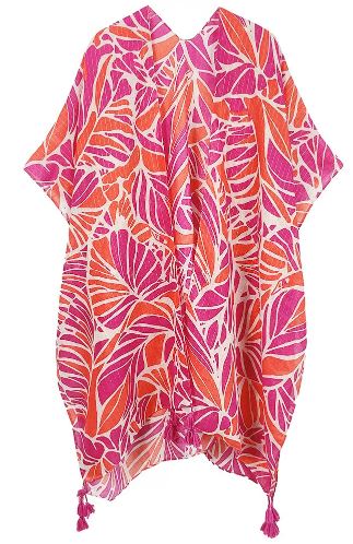 Abstract Leaves Pattern Tassel Kimono