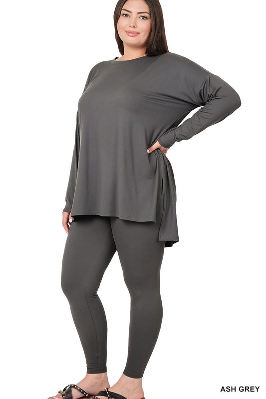 Plus  Size Long Sleeve Lounge Set-Ash Grey