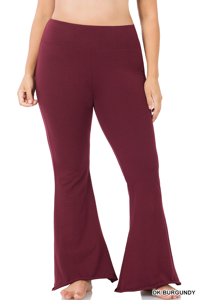 Plus Size Raw Edge Hem Flare Pants (Two Colors)