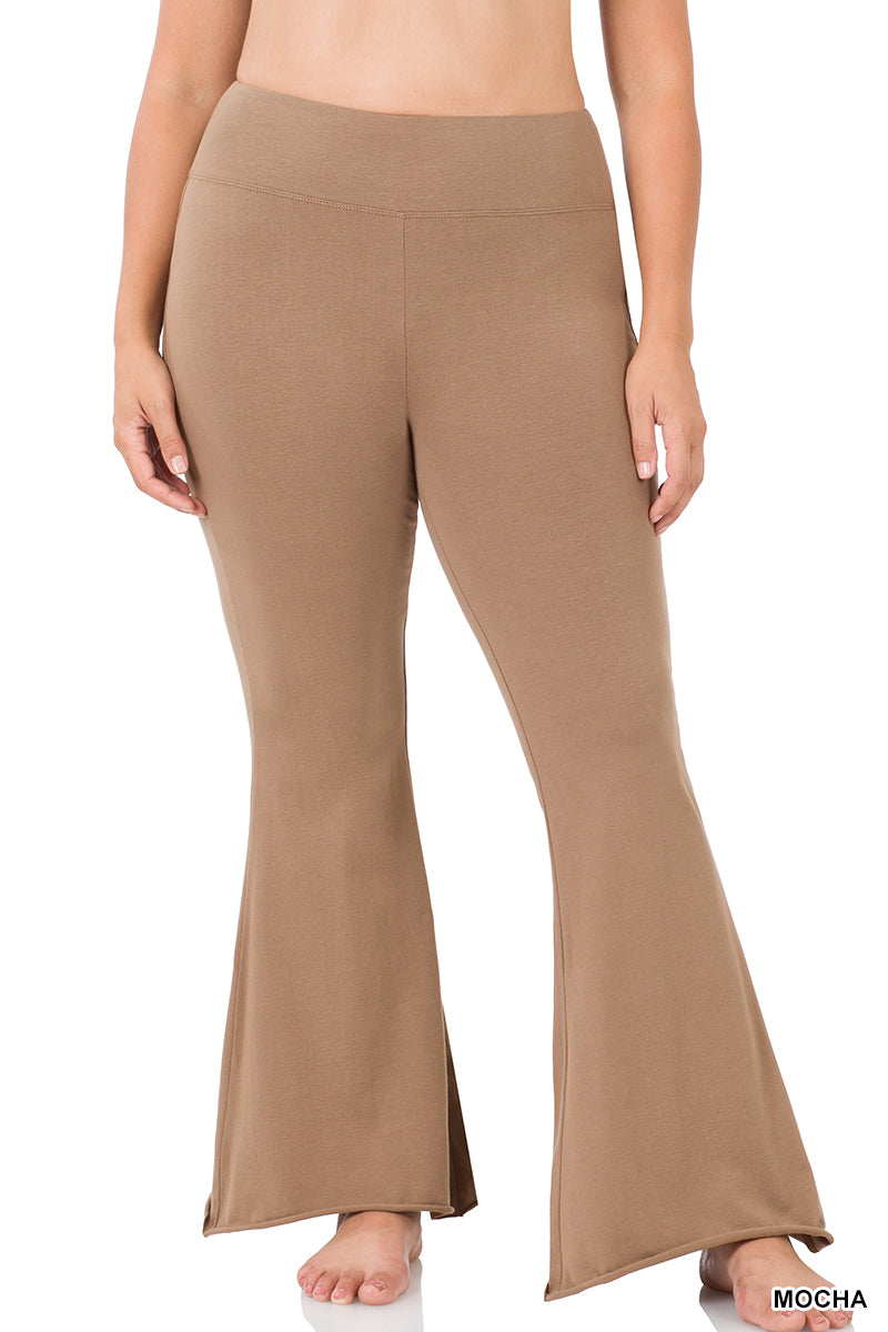 Plus Size Raw Edge Hem Flare Pants (Two Colors)