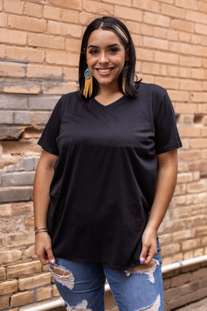 Plus Size Black  V-Neck Fitted  Top