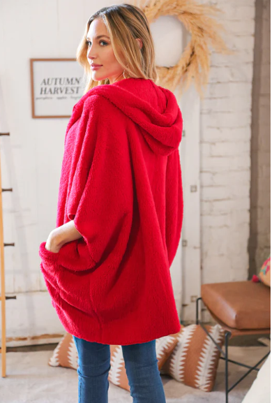 Plus Size Sherpa Open Hoodie Poncho Cardigan